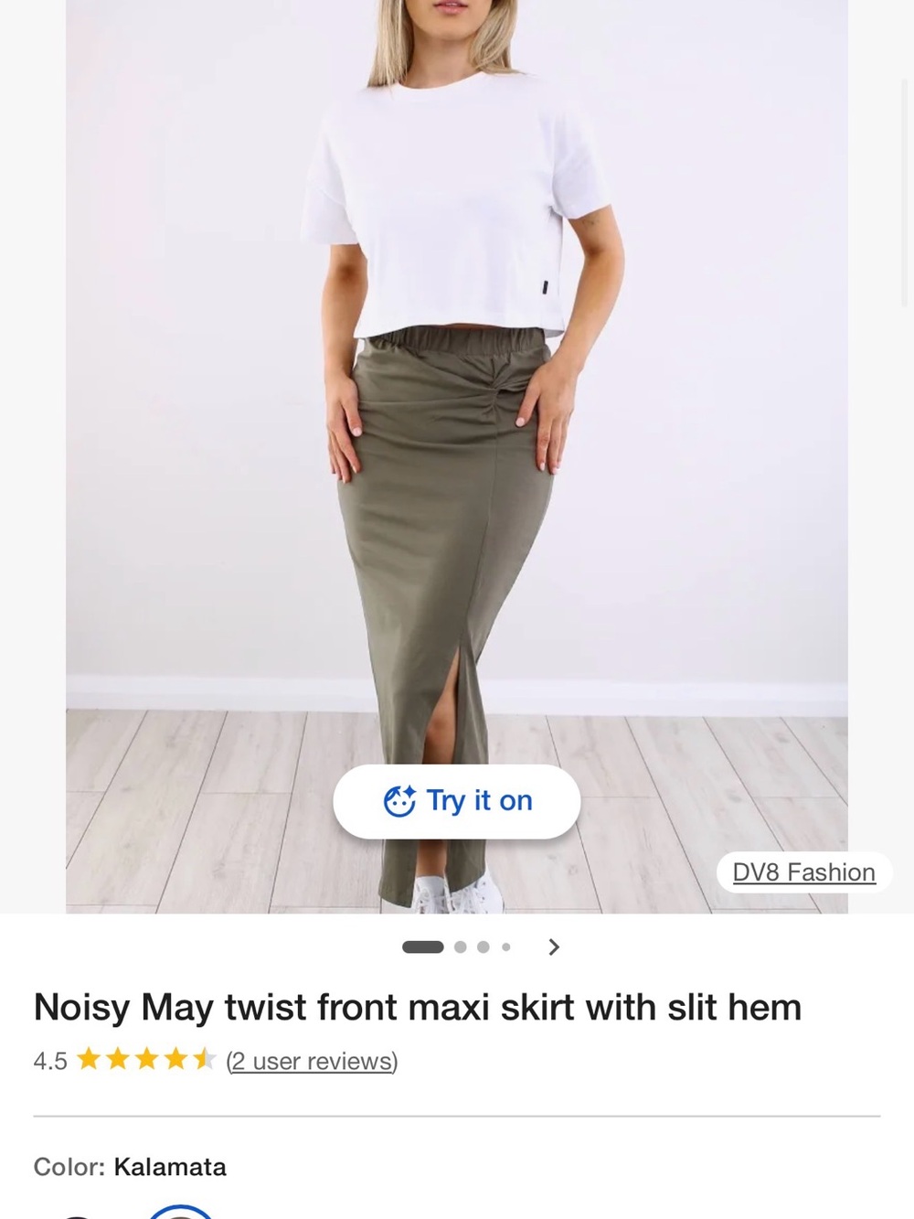Noisy May Olive Green Twist-Front Maxi Skirt with Front Slit